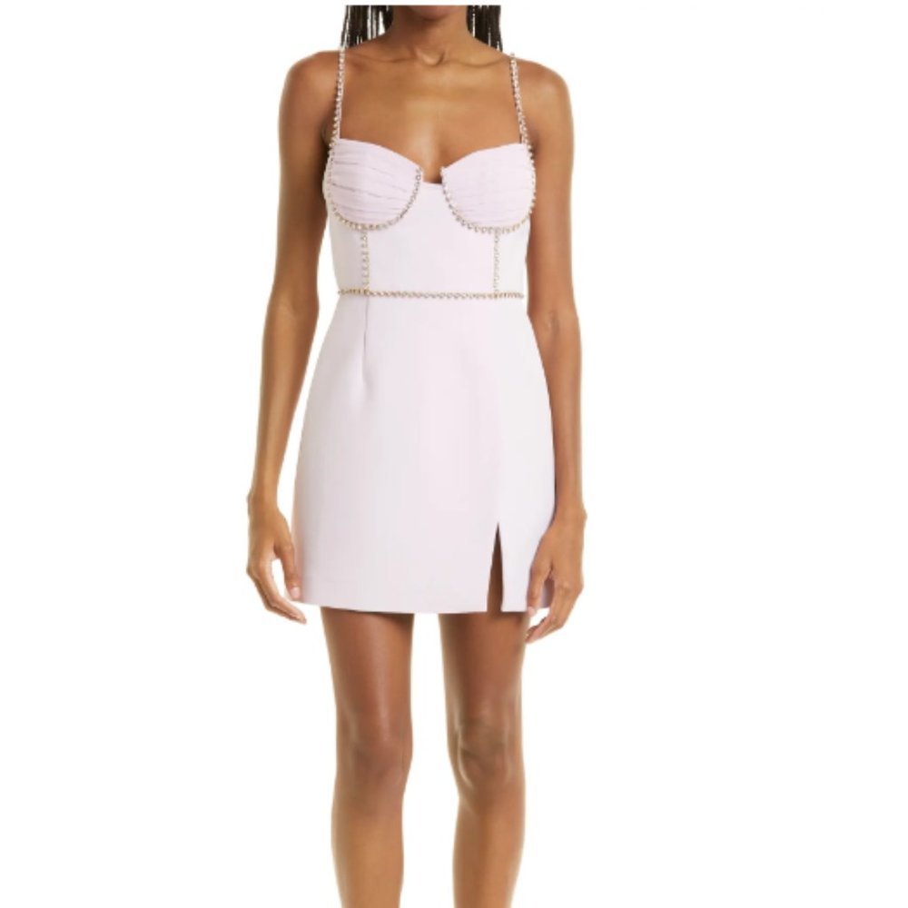 Self Portrait - Chiffon & Crepe Rhinestone Mini Dress, Size 8